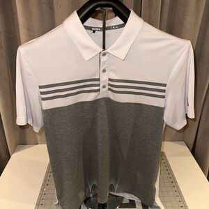 adidas White and Gray Striped Polo Shirt